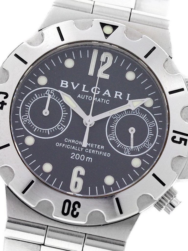 Bvlgari Diagono Scuba Scb38s Chronograph Black Dial Automatic Mens Watch955294